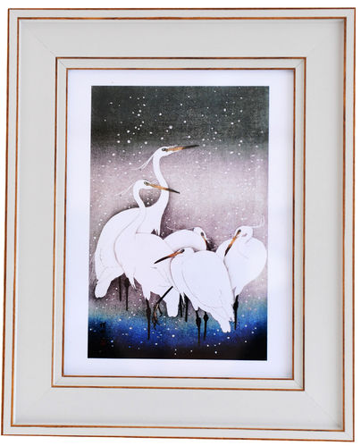 Ohara Koson 9" x11" Egrets Moonlight Grey, available in 2 other frame colours.