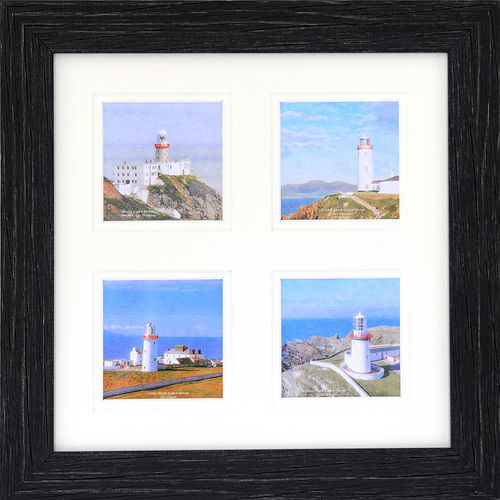15" x 15" Double Mount 4 Irish Light Houses, Black, available in 3 other frame colours.