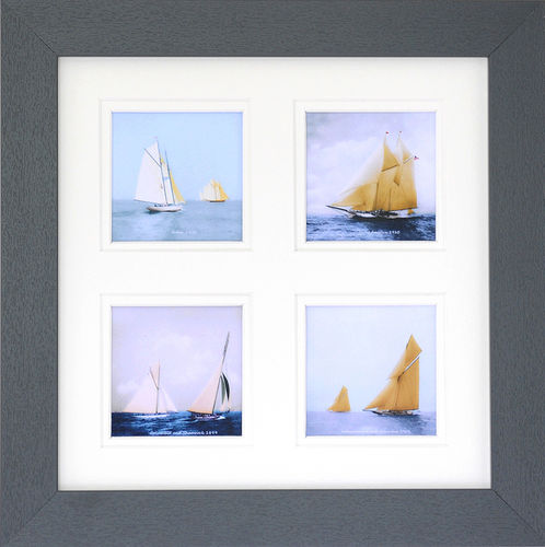 15" x 15" Double Mount 4 Vintage Racing Yachts, Grey, available in 3 other frame colours.